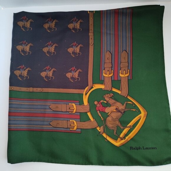 Ladies Vintage Polo Ralph Lauren Equestrian Theme Silk Scarf - Picture 1 of 2
